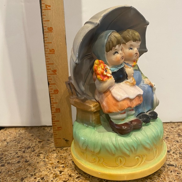 Vintage Rotating Music Box Himark Japan Rotating Kids with/ Umbrella On Bench - Picture 4 of 12